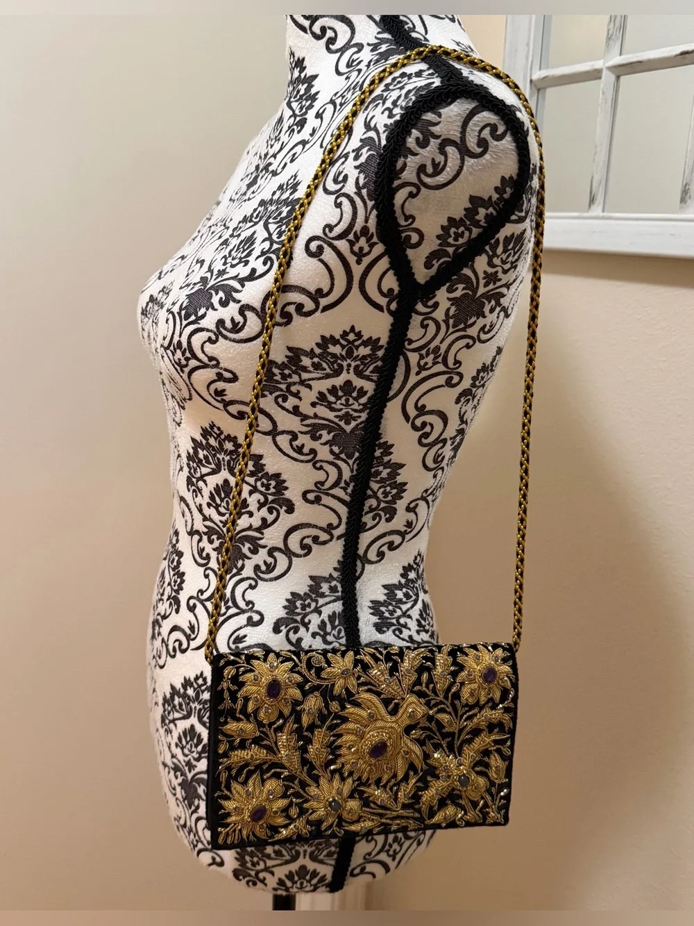 Vintage Zardozi Embroidery Shoulder Clutch Bag